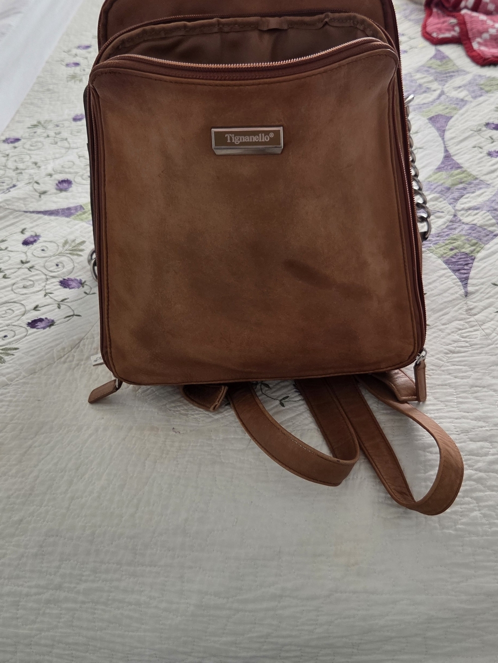 Tignanello Cognac Leather Square Backpack
